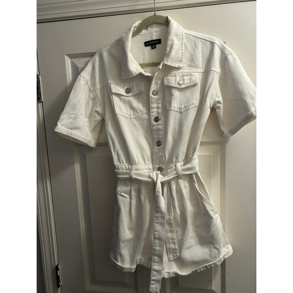 Rubberband White Medium Romper M Chic Button Front One Piece 100% Cotton
